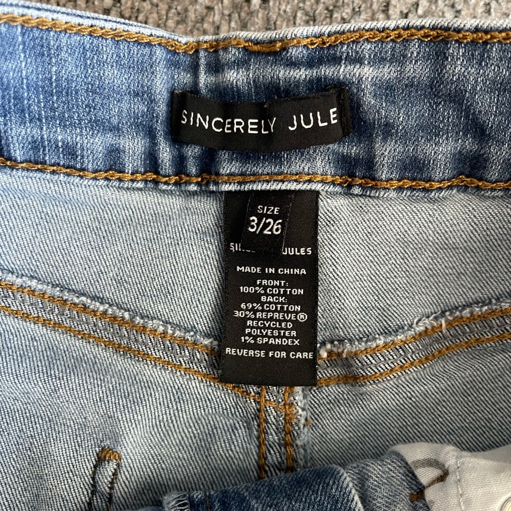 Sincerely Jules Light Blue High Waist Distressed Button-Front Shorts - Picture 2 of 3